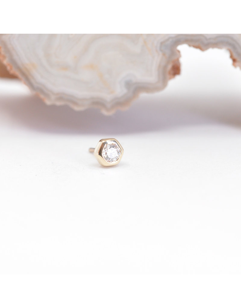 BVLA 3mm Honeycomb with 2mm Genuine VS Diamond in 14k Yellow Gold Threadless Ends