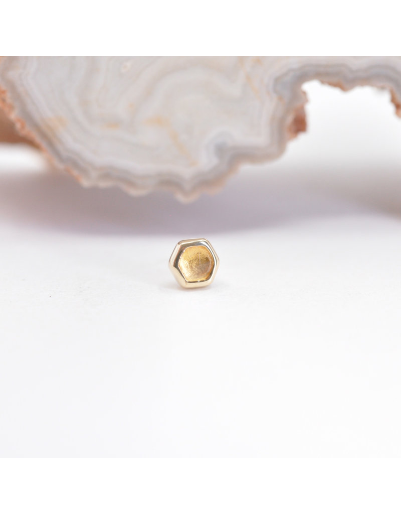 BVLA 3mm Honeycomb with 2mm Rose Cut Citrine in 14k Yellow Gold Threadless Ends