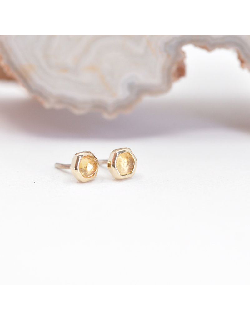 BVLA 3mm Honeycomb with 2mm Rose Cut Citrine in 14k Yellow Gold Threadless Ends