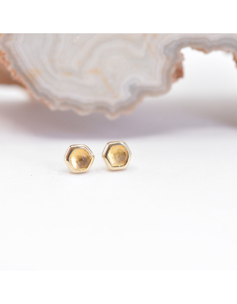 BVLA 3mm Honeycomb with 2mm Rose Cut Citrine in 14k Yellow Gold Threadless Ends