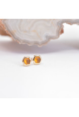 BVLA 3mm Honeycomb with 2mm Sandblasted Citrine Cabochon in 14k Yellow Gold Threadless Ends