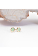 BVLA 3mm Honeycomb with 2mm Sandblasted Chrysoprase Cabochon in 14k Yellow Gold Threadless Ends