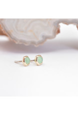 BVLA 3mm Honeycomb with 2mm Sandblasted Chrysoprase Cabochon in 14k Yellow Gold Threadless Ends