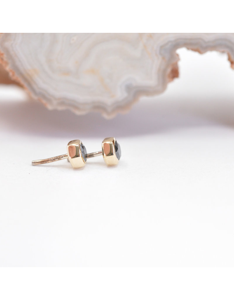 BVLA 3mm Honeycomb with 2mm Faceted Genuine Black Diamond in 14k Yellow Gold Threadless Ends