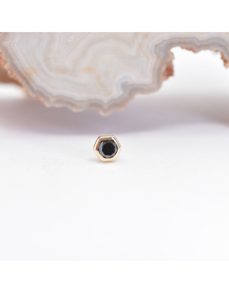 BVLA 3mm Honeycomb with 2mm Faceted Genuine Black Diamond in 14k Yellow Gold Threadless Ends