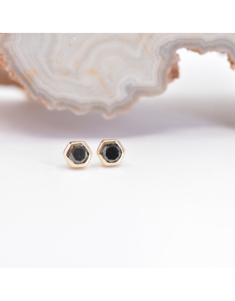 BVLA 3mm Honeycomb with 2mm Faceted Genuine Black Diamond in 14k Yellow Gold Threadless Ends