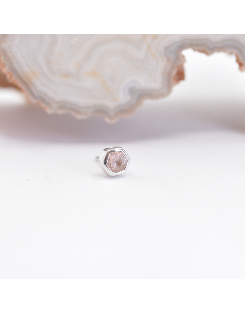 BVLA 3mm Honeycomb with 2mm Faceted Oregon Sunstone in 14k White Gold Threadless Ends