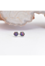 BVLA 3mm Honeycomb with 2mm Synthetic Black Opal Cabochon in 14k White Gold Threadless Ends