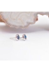 BVLA 3mm Honeycomb with 2mm Synthetic Black Opal Cabochon in 14k White Gold Threadless Ends