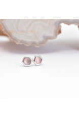 BVLA 3mm Honeycomb with 2mm Rose Cut, Sandblasted Rose Quartz in 14k White Gold Threadless Ends