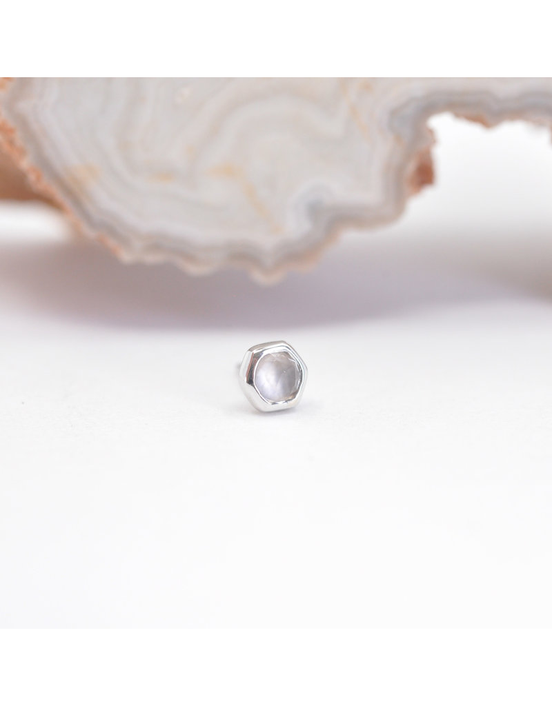 BVLA 3mm Honeycomb with 2mm Rose Cut Lavender Chalcedony in 14k White Gold Threadless Ends