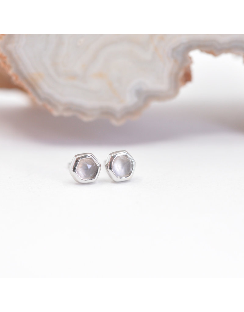 BVLA 3mm Honeycomb with 2mm Rose Cut Lavender Chalcedony in 14k White Gold Threadless Ends