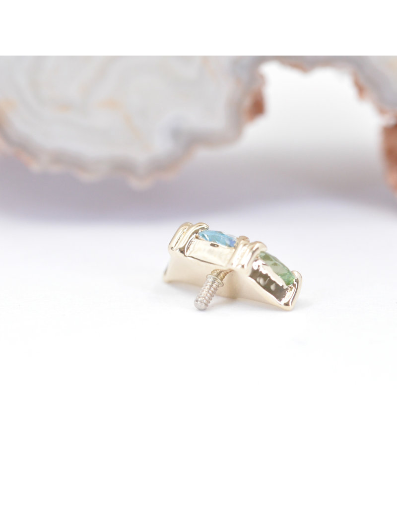 BVLA Irisa 3 with Seafoam Tourmaline and Swiss Blue Topaz in 14k Yellow Gold 16g Threaded End by BVLA!