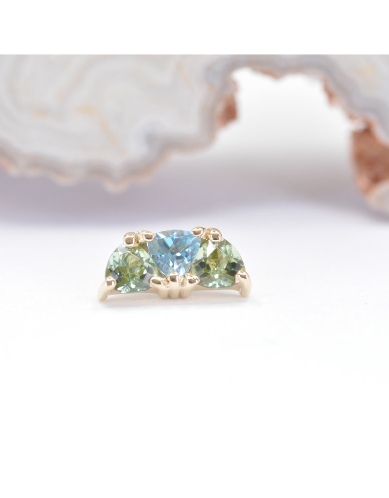 BVLA Irisa 3 with Seafoam Tourmaline and Swiss Blue Topaz in 14k Yellow Gold 16g Threaded End by BVLA!