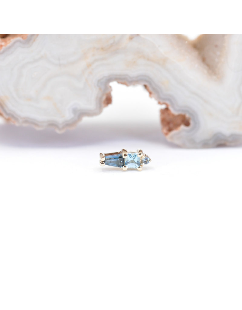 BVLA Kappa with Aquamarine, Swiss Blue Topaz, and London Blue Topaz in 14k Yellow Gold 16g Threaded End by BVLA!