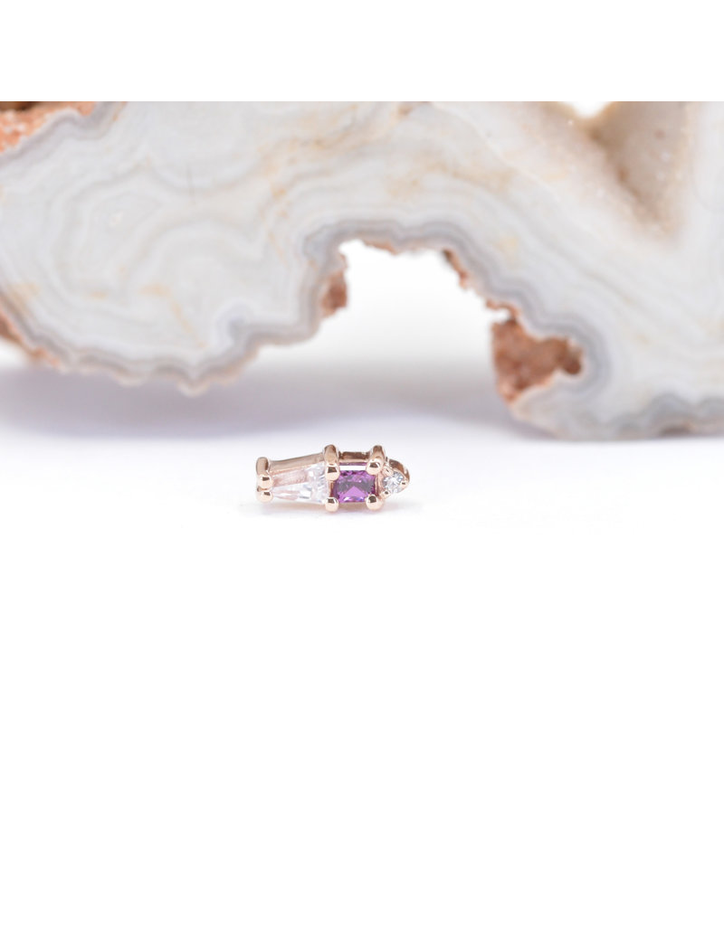 BVLA Kappa with CZs and Rhodolite Garnet in 14k Rose Gold 16g Threaded End by BVLA!