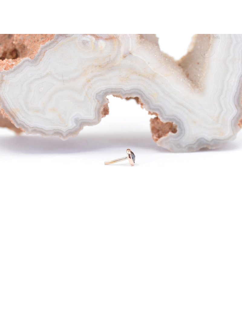 BVLA 2mm Cup with Rose Cut Genuine Black Diamond in 14k Rose Gold Threadless Ends
