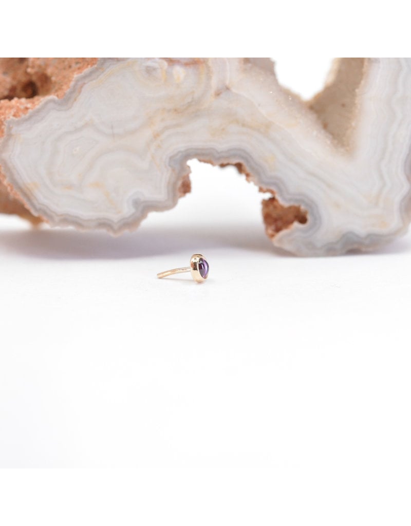 BVLA 2mm Cup with Grade AA Rhodolite Garnet Cabochon in 14k Yellow Gold Threadless Ends