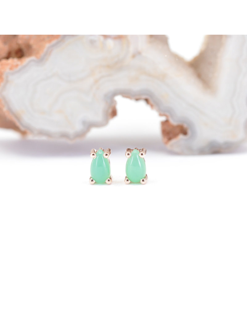 BVLA 5x3mm Pear Prong with Chrysoprase Cabochon in 14k Rose Gold Threadless Ends by BVLA!