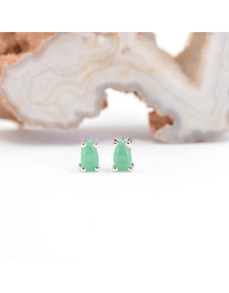 BVLA 5x3mm Pear Prong with Chrysoprase Cabochon in 14k White Gold Threadless Ends by BVLA!