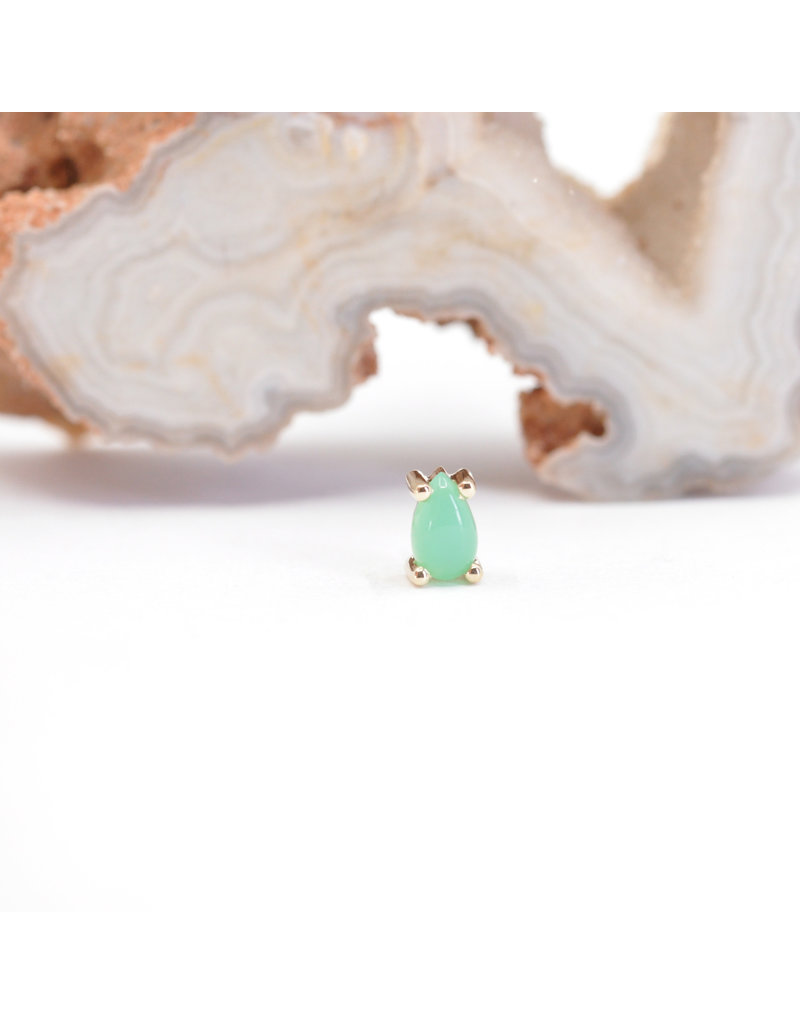 BVLA 5x3mm Pear Prong with Chrysoprase Cabochon in 14k Yellow Gold Threadless Ends by BVLA!