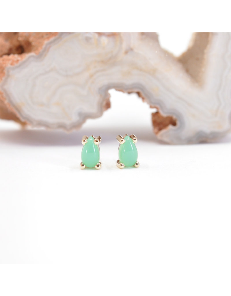 BVLA 5x3mm Pear Prong with Chrysoprase Cabochon in 14k Yellow Gold Threadless Ends by BVLA!