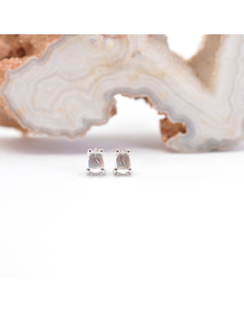 BVLA 4x2.5mm Pear Prong with Rose Quartz Cabochon in 14k White Gold Threadless Ends by BVLA!