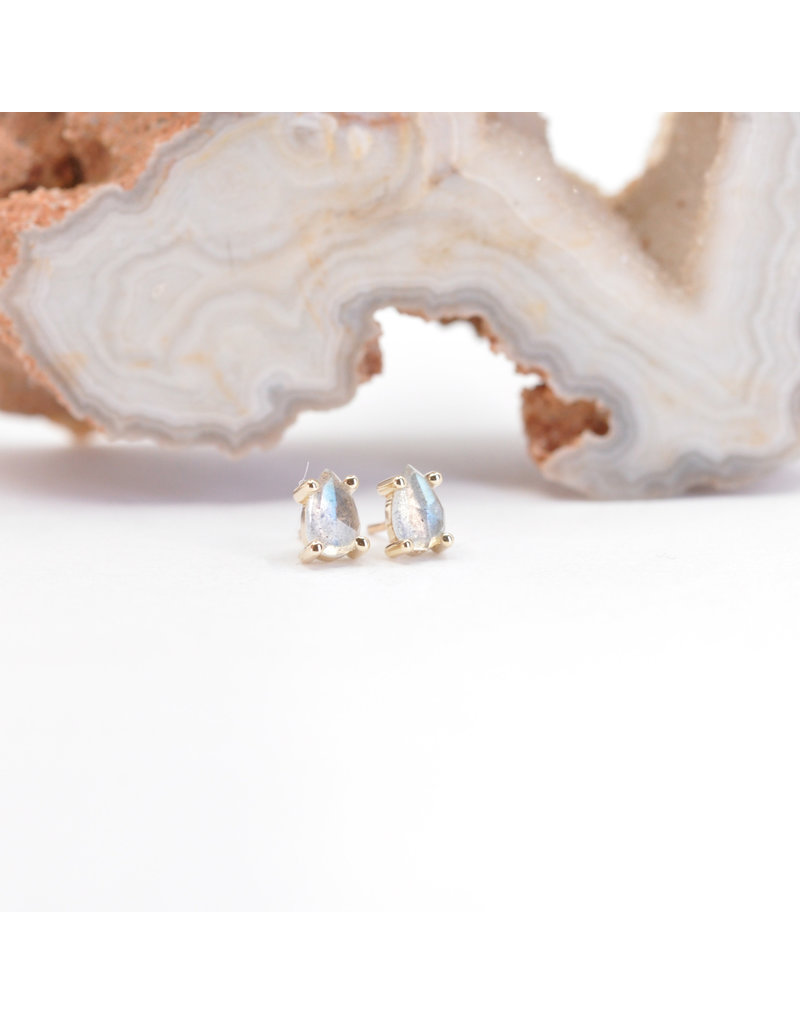 BVLA 4x2.5mm Pear Prong with Rose Cut Labradorite in 14k Yellow Gold Threadless Ends by BVLA!