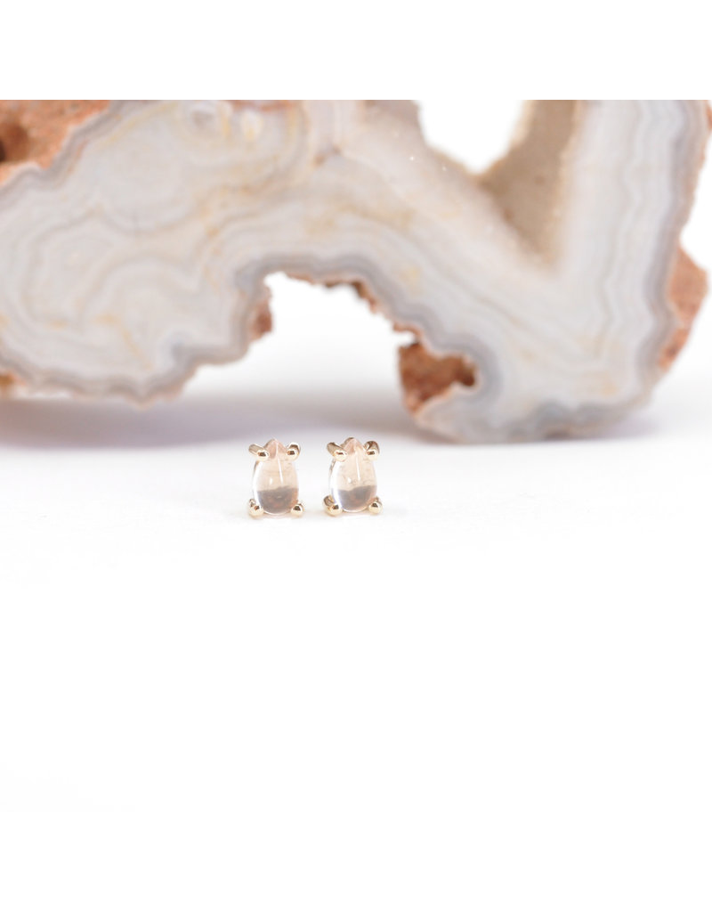 BVLA 4x2.5mm Pear Prong with Rose Quartz Cabochon in 14k Yellow Gold Threadless End by BVLA!