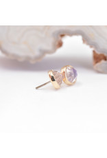 BVLA 4mm Cup with Rose Cut Rainbow Moonstone in 14k Yellow Gold Threadless Ends