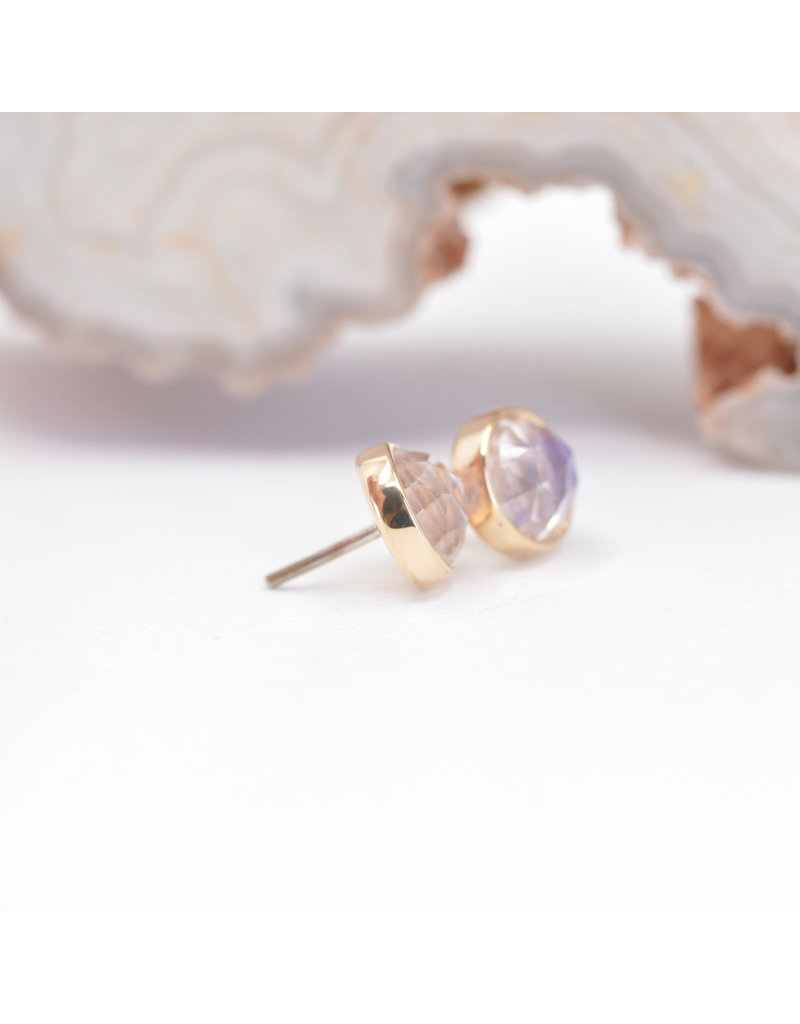 BVLA 4mm Cup with Rose Cut Rainbow Moonstone in 14k Yellow Gold Threadless Ends