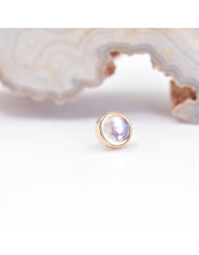 BVLA 4mm Cup with Rose Cut Rainbow Moonstone in 14k Yellow Gold Threadless Ends