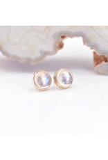 BVLA 4mm Cup with Rose Cut Rainbow Moonstone in 14k Yellow Gold Threadless Ends