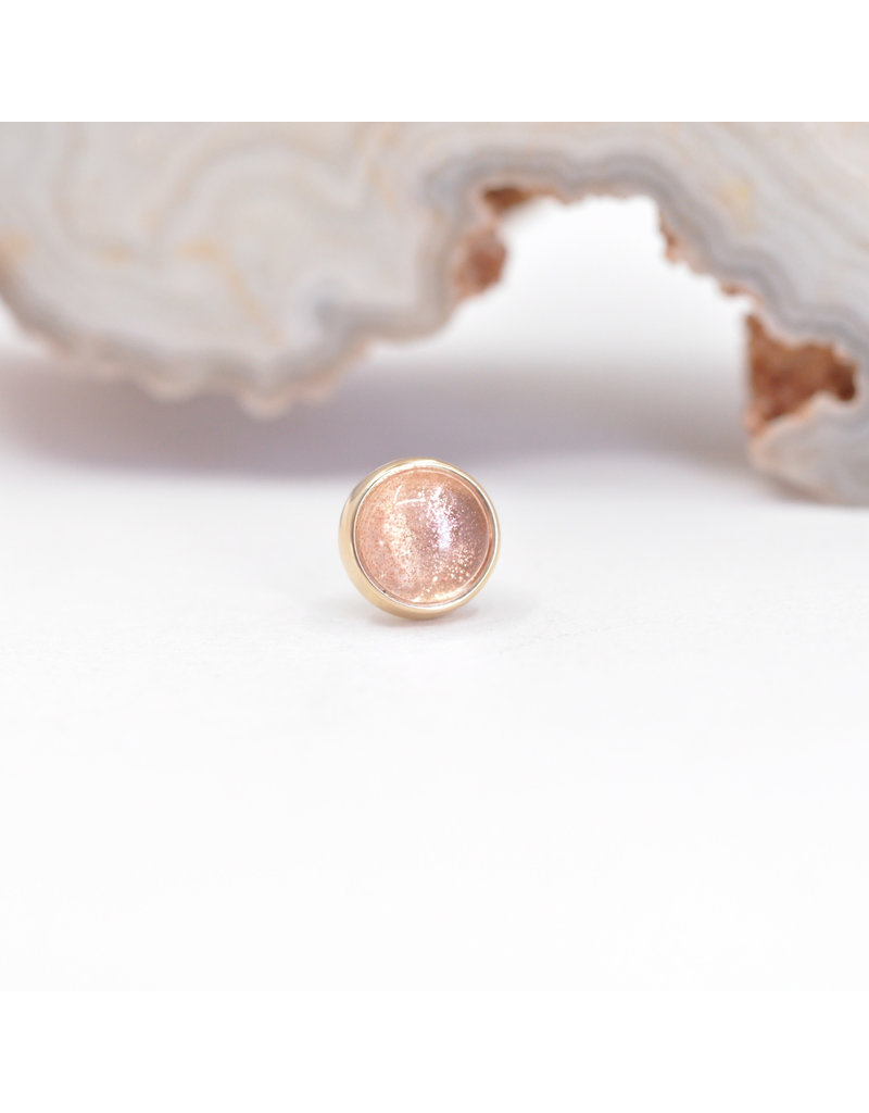 BVLA 4mm Cup with Oregon Sunstone Cabochon in 14k Yellow Gold Threadless Ends