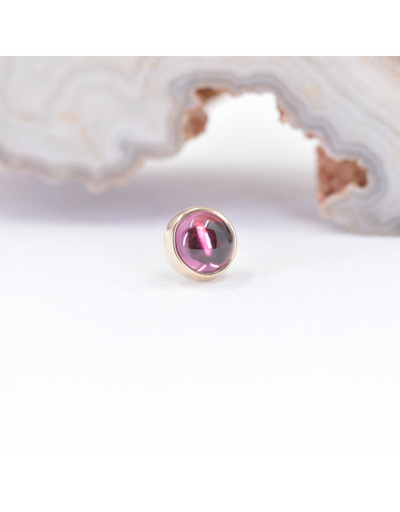 BVLA 4mm Cup with Grade AA Rhodolite Garnet Cabochon in 14k Yellow Gold Threadless Ends