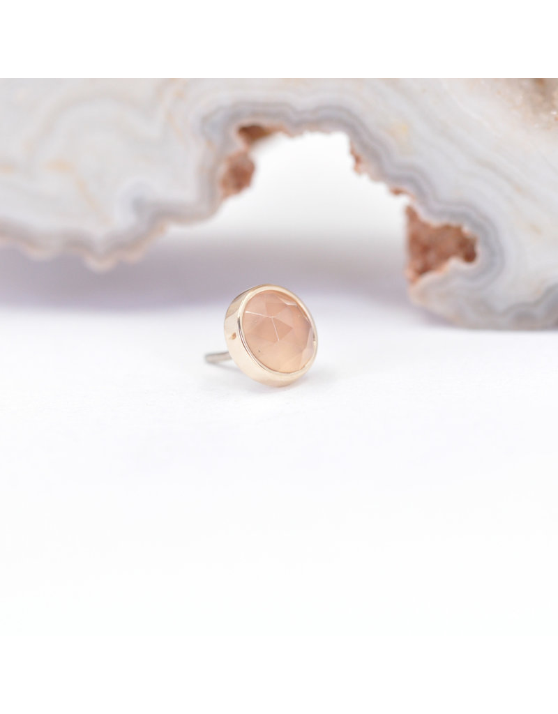BVLA 4mm Cup Threadless End 14k Yellow Gold Peach Chalcedony Rose Cut