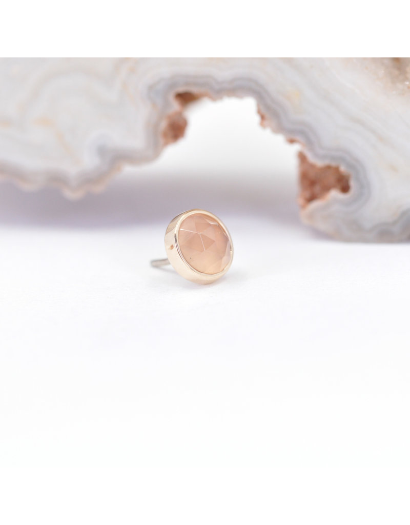 BVLA 4mm Cup with Rose Cut Peach Chalcedony in 14k Yellow Gold Threadless Ends
