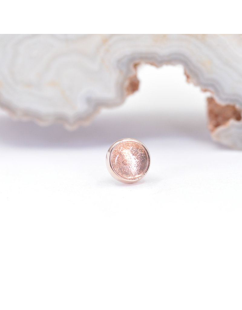 BVLA 4mm Cup with Oregon Sunstone Cabochon in 14k Rose Gold Threadless Ends