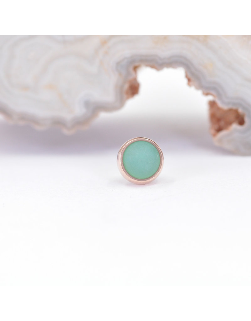 BVLA 4mm Cup with Sandblasted Chrysoprase Cabochon in 14k Rose Gold Threadless Ends