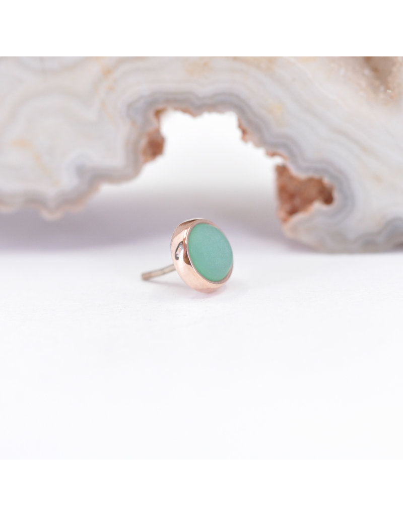 BVLA 4mm Cup with Sandblasted Chrysoprase Cabochon in 14k Rose Gold Threadless Ends