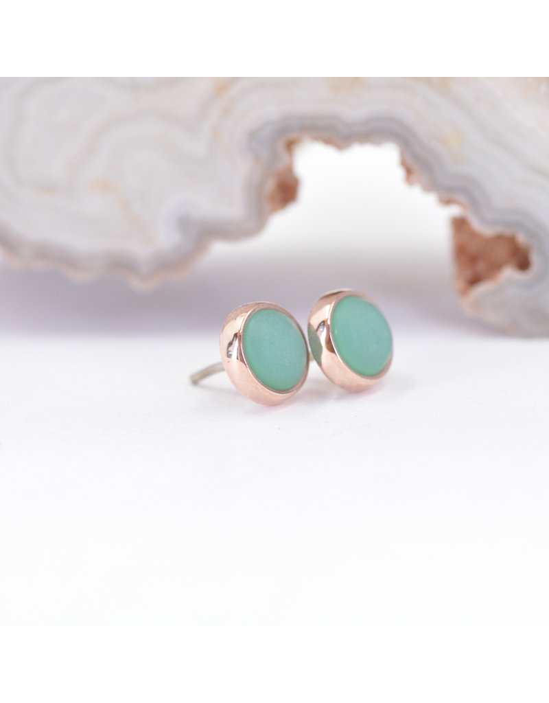 4mm Cup with Sandblasted Chrysoprase 14k Rose Gold 4mm Cup with Sandblasted Chrysoprase 14k Rose Gold