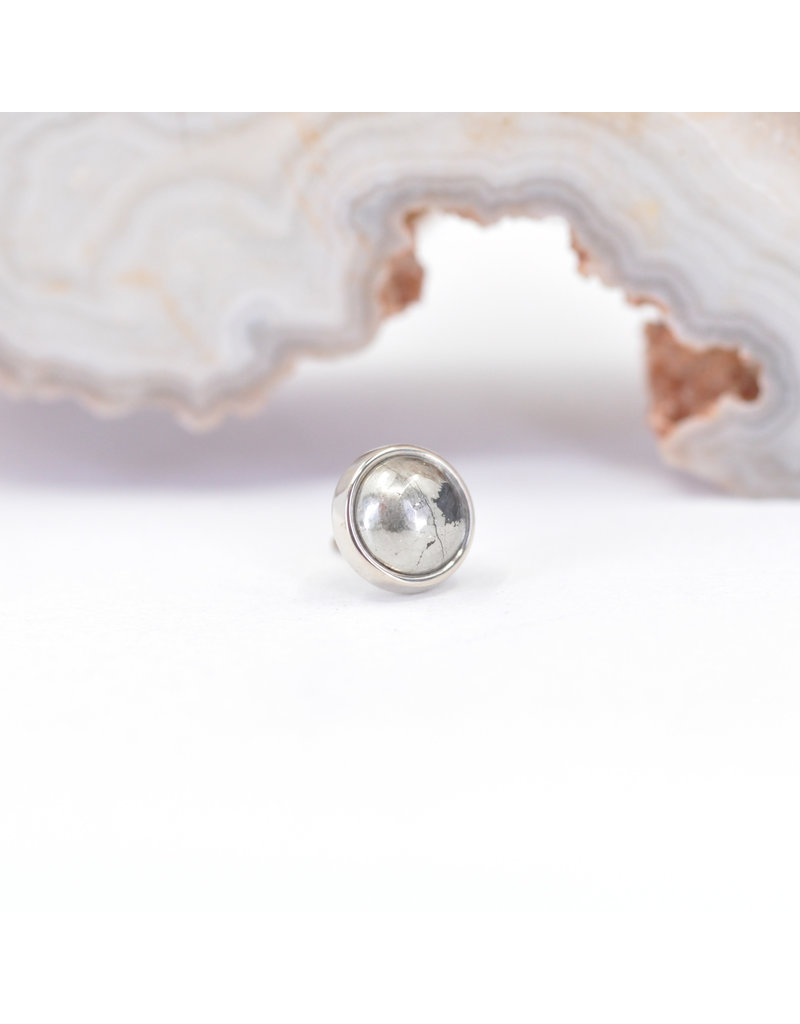 BVLA 4mm Cup with Pyrite Cabochon in 14k White Gold Threadless Ends