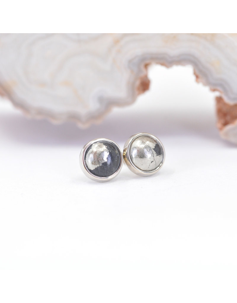 BVLA 4mm Cup with Pyrite Cabochon in 14k White Gold Threadless Ends