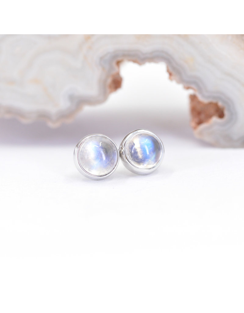 BVLA 4mm Cup with Rainbow Moonstone Cabochon in 14k White Gold Threadless Ends