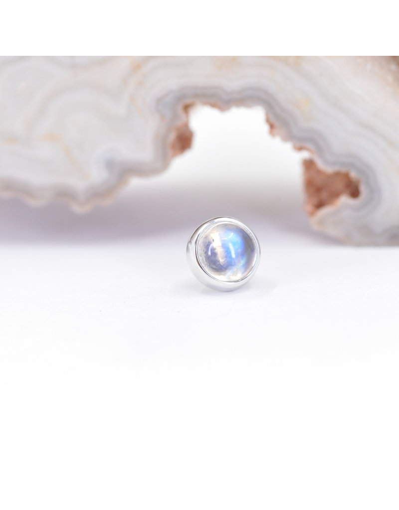 BVLA 4mm Cup with Rainbow Moonstone Cabochon in 14k White Gold Threadless Ends