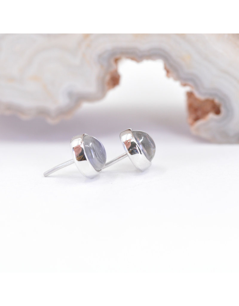 BVLA 4mm Cup with Rainbow Moonstone Cabochon in 14k White Gold Threadless Ends