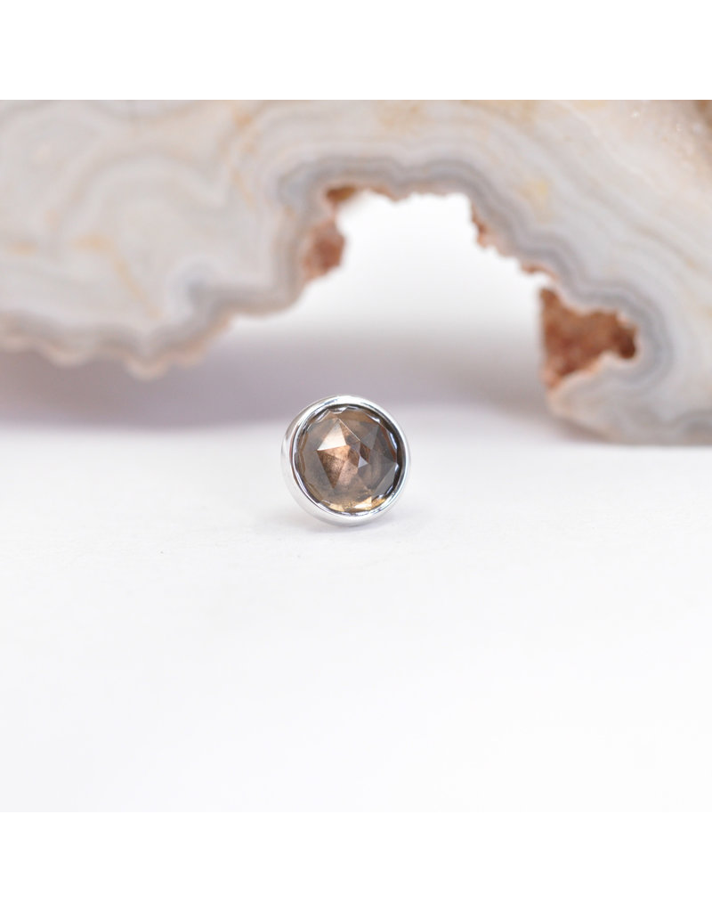 BVLA 4mm Cup with Rose Cut Smoky Quartz in 14k White Gold Threadless Ends