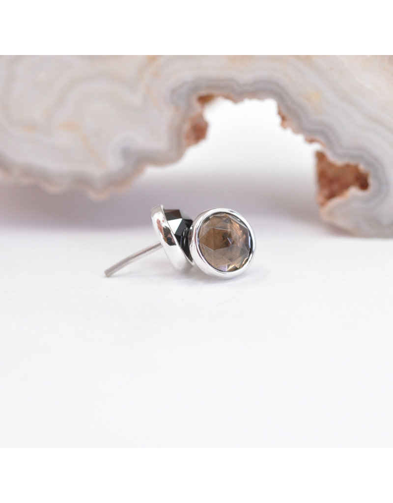BVLA 4mm Cup with Rose Cut Smoky Quartz in 14k White Gold Threadless Ends