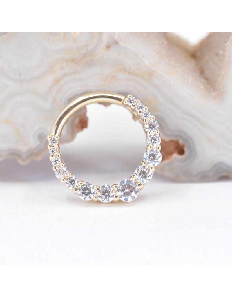 BVLA 16g 3/8" Graduating Gem Oaktier Clicker Ring with CZ in 14k Yellow Gold by BVLA!