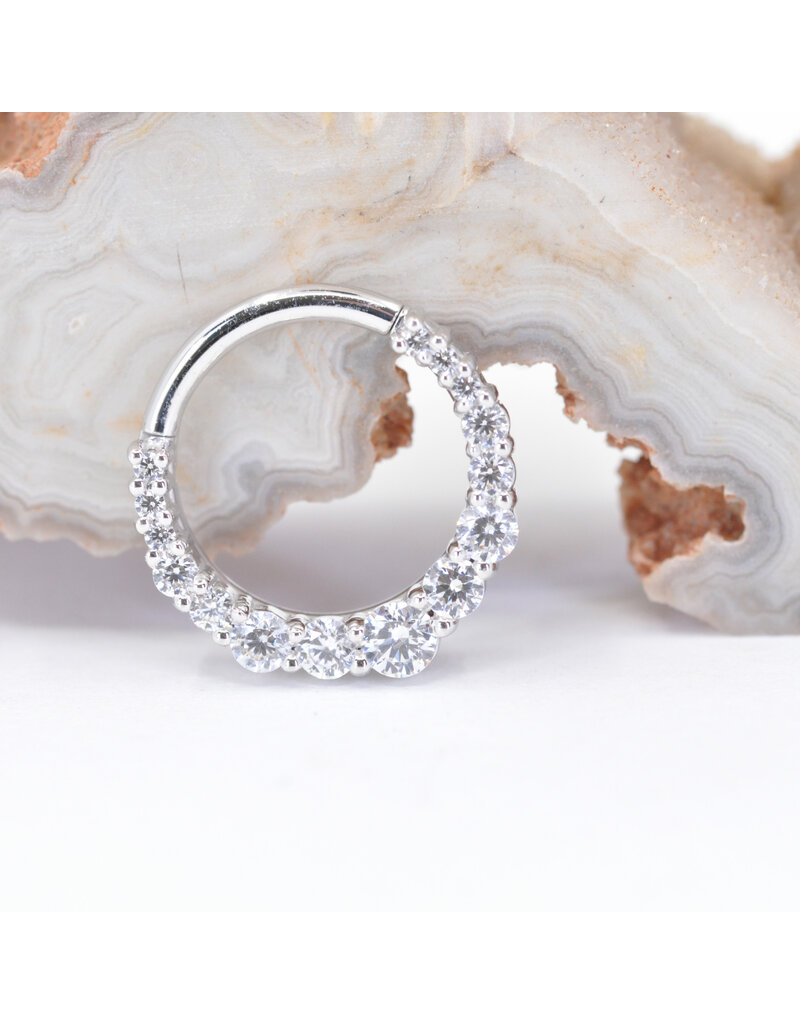 BVLA 16g 3/8" Graduating Gem Oaktier Clicker Ring with CZ in 14k White Gold by BVLA!
